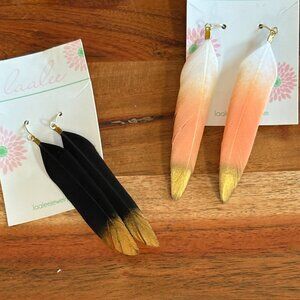 Handmade Black Feather Earrings – Gold Dipped Statement Pair